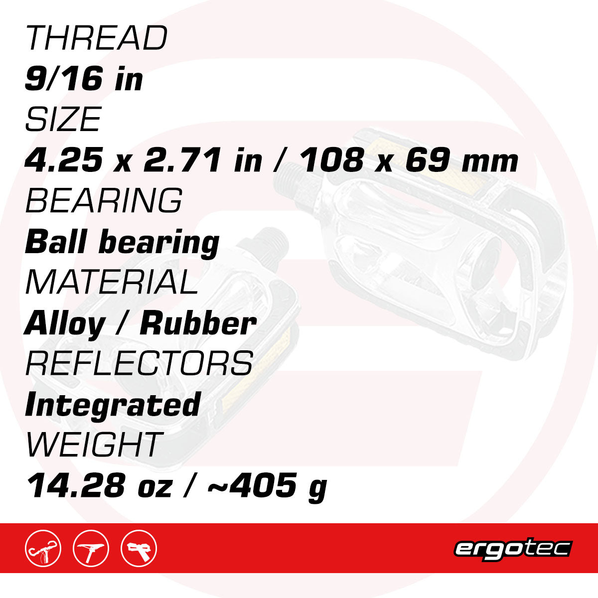 Ergotec - Pedals 608 (9/16 with Reflector | Silver)