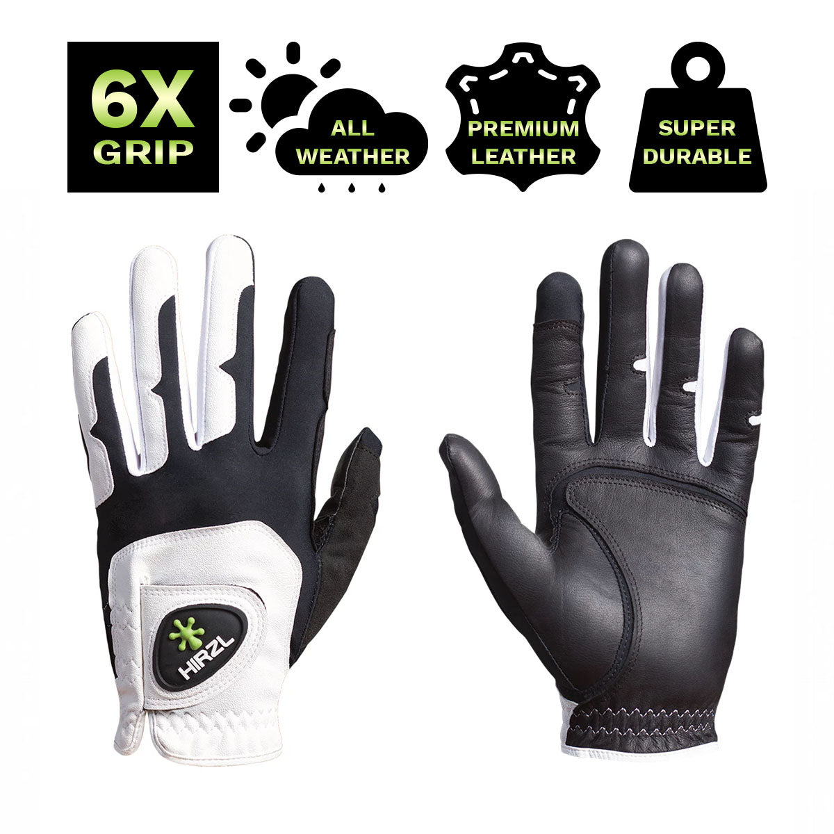 HIRZL Grippp Fit - Golf Gloves - White / Black (Buy 2, Get 10% off)