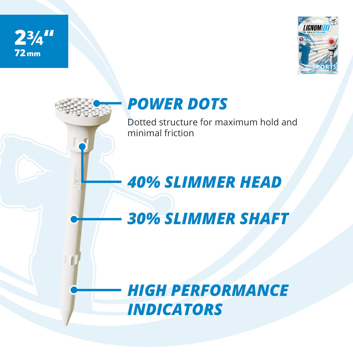 Lignum Tee - Sport Golf Tees - 2.75" (72mm) - White - 12pcs/bag