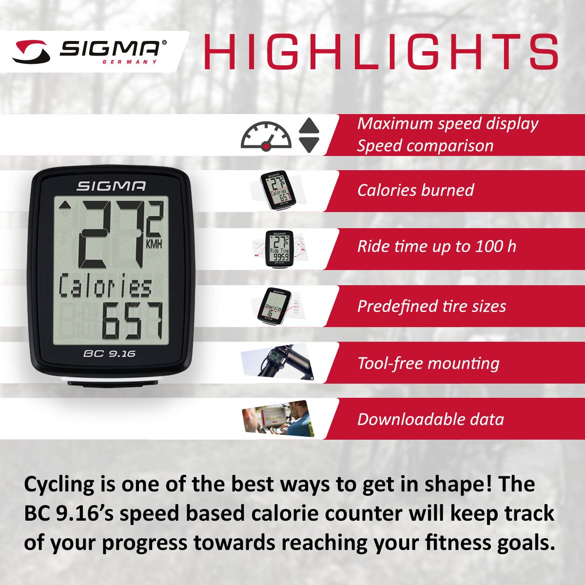 SIGMA Bike Computer - BC 9.16, ATS Analogue Wireless