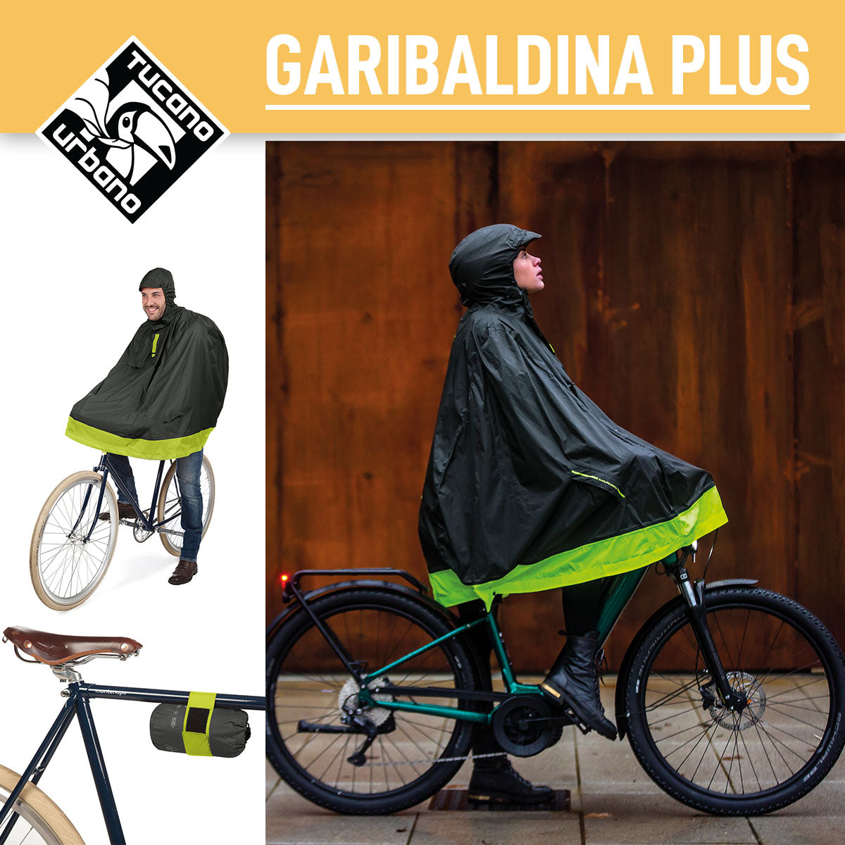 (FREE SHIP) Tucano Urbano - Bicycle Rain Cape - GARIBALDINA PLUS - Airborne Green