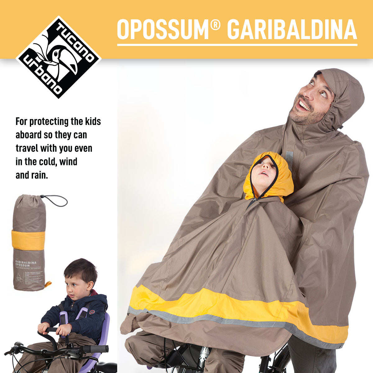(FREE SHIP) Tucano Urbano - Bicycle Rain Cape - GARIBALDINA OPOSSUM® - Dove–Grey