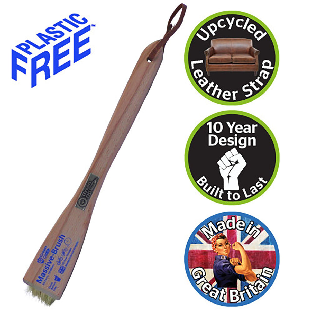 Green Oil - Massive Brush SLR - with Metal Badge and Reclaimed Leather Strap