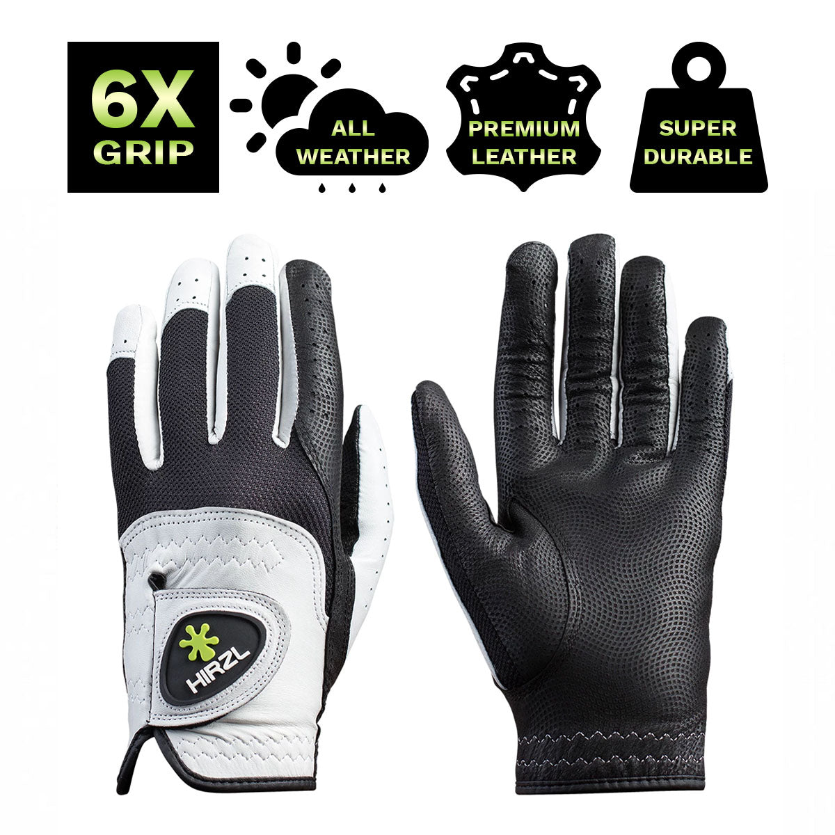 HIRZL Trust Control 2.0 - Golf Gloves - White / Black (Buy 2 FREE SHIP)