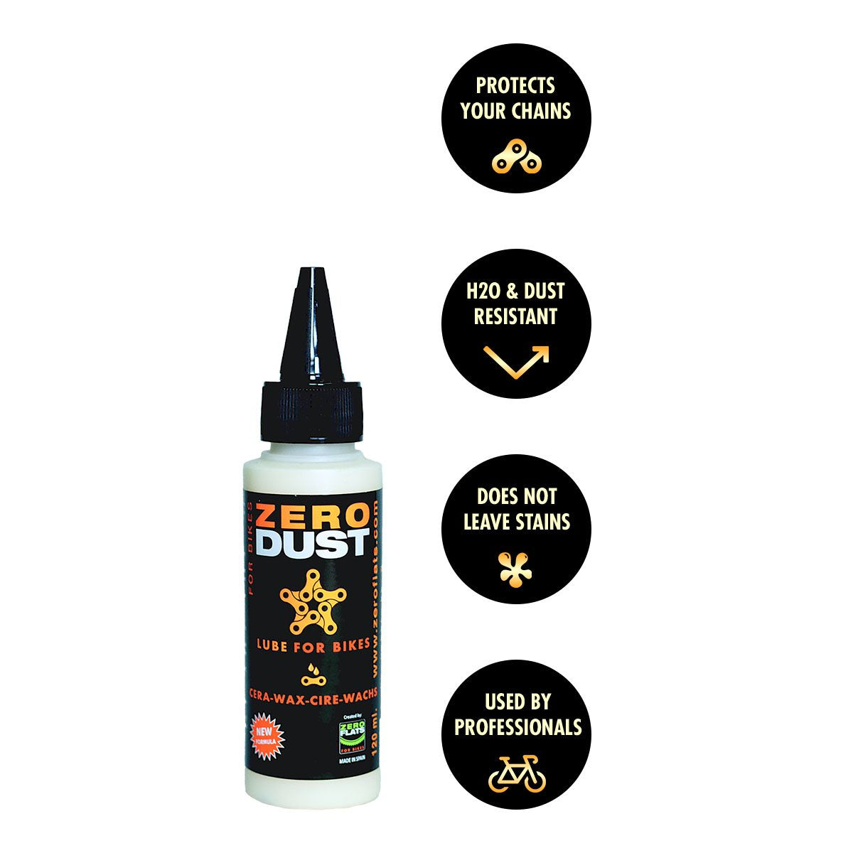 ZeroDust Chain Lube (120 ml - dosage for more than 2 bikes and for home)
